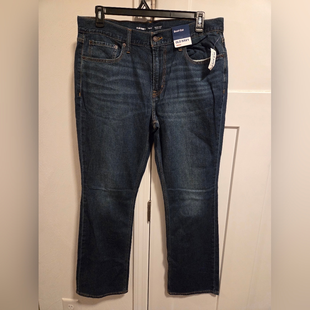 Old Navy Dark Wash Boot Cut Denim Blue Jeans Mens Size 36x32